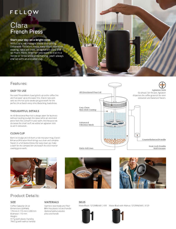 FELLOW】Clara French Press - Shop Fellow Products Coffee Pots